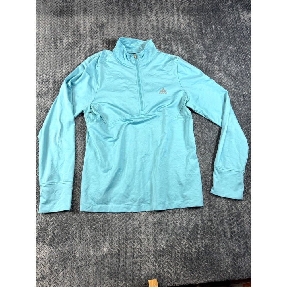 Adidas Running Jacket Womens L Blue Mock Neck Quarter Zip Activewear Textured